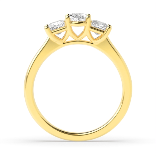 4 Prong Oval Yellow Gold And princess raised Trilogy Engagement Rings