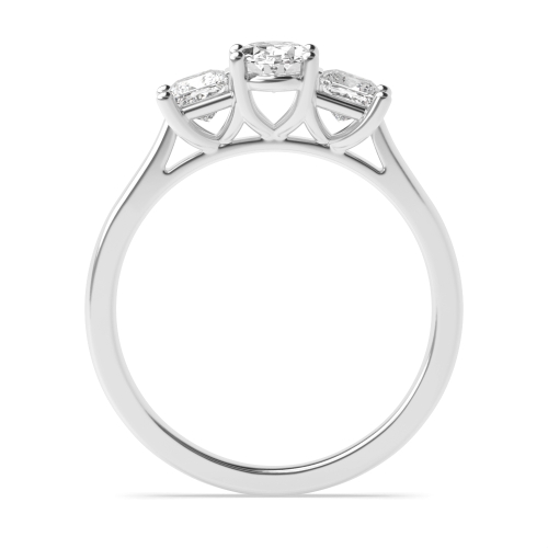 4 Prong Oval And Process Tapering Shoulder Three Stone Engagement Ring