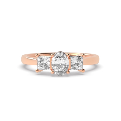 4 Prong Oval Rose Gold And process tapering shoulder Trilogy Engagement Rings