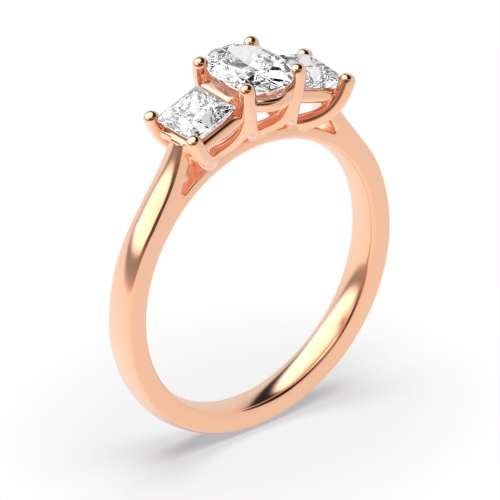 4 Prong Oval Rose Gold With princess Trilogy Engagement Rings