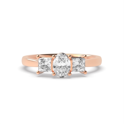 4 Prong Oval Rose Gold With princess Trilogy Engagement Rings