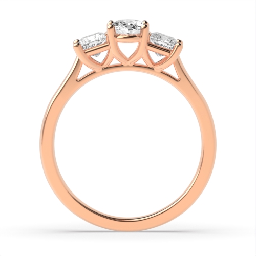 4 Prong Oval Rose Gold With princess Trilogy Engagement Rings