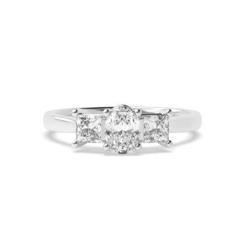 4 Prong Oval With Princess Three Stone Engagement Ring