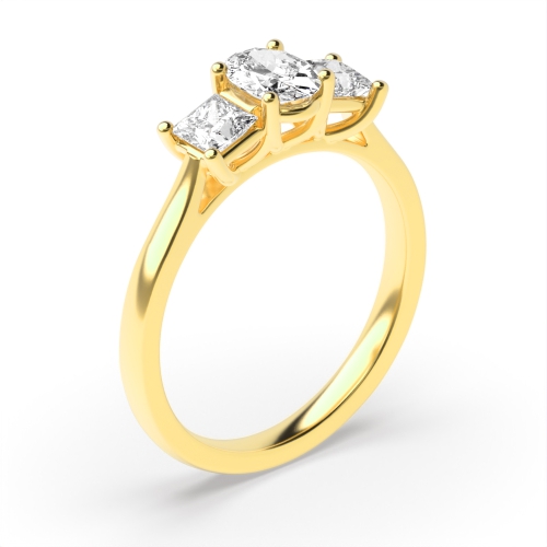 4 Prong Oval Yellow Gold With princess Trilogy Engagement Rings