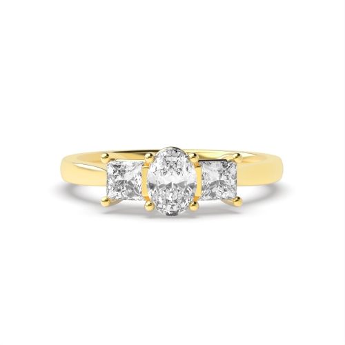 4 Prong Oval Yellow Gold With princess Trilogy Engagement Rings