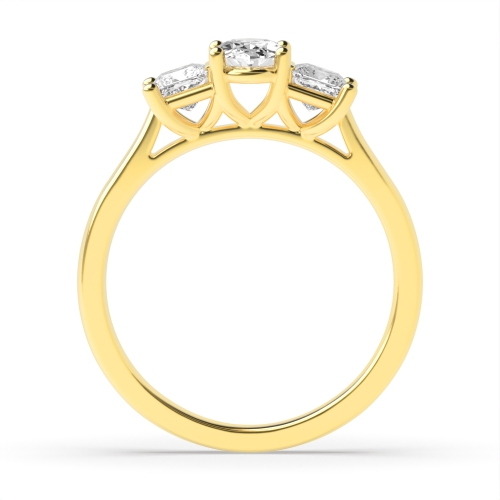 4 Prong Oval Yellow Gold With princess Trilogy Engagement Rings