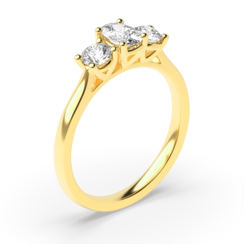 4 Prong Cushion Yellow Gold And princess delicate Trilogy Engagement Rings
