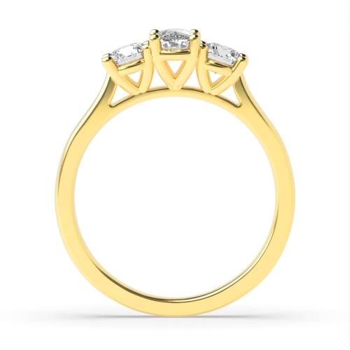 4 Prong Cushion Yellow Gold And princess delicate Trilogy Engagement Rings