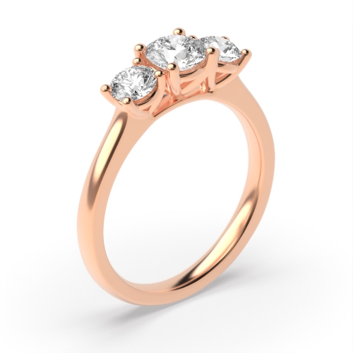 4 Prong Round Rose Gold V shape setting Trilogy Engagement Rings