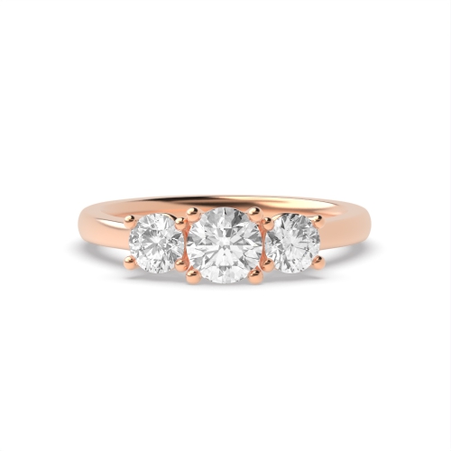 4 Prong Round Rose Gold V shape setting Trilogy Engagement Rings