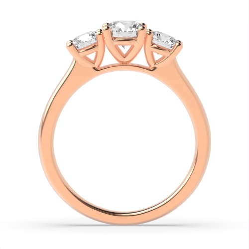 4 Prong Round Rose Gold V shape setting Trilogy Engagement Rings