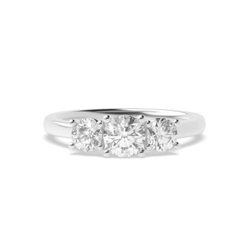 4 Prong Round V shape setting Naturally Mined Diamond Trilogy Engagement Rings