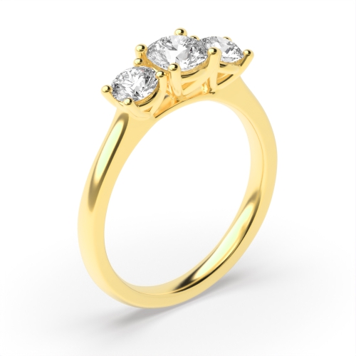 4 Prong Round Yellow Gold V shape setting Trilogy Engagement Rings