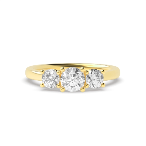 4 Prong Round Yellow Gold V shape setting Trilogy Engagement Rings