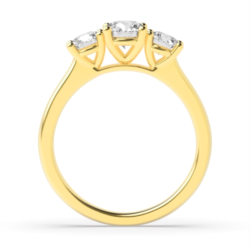 4 Prong Round Yellow Gold V shape setting Trilogy Engagement Rings