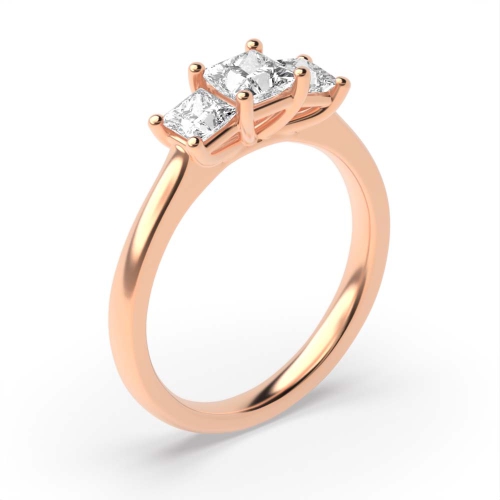 4 Prong Princess Rose Gold Trio Trilogy Engagement Rings