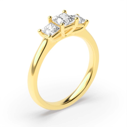 4 Prong Princess Yellow Gold Trio Engagement Rings
