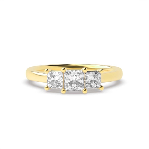 4 Prong Princess Yellow Gold Trio Engagement Rings