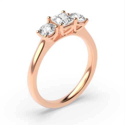 4 Prong Princess Rose Gold With round Trilogy Engagement Rings