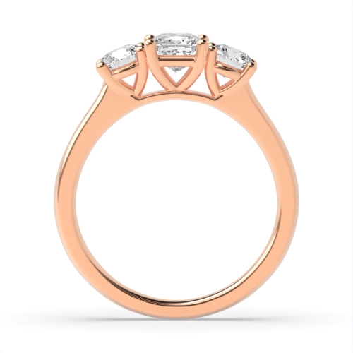 4 Prong Princess Rose Gold With round Trilogy Engagement Rings