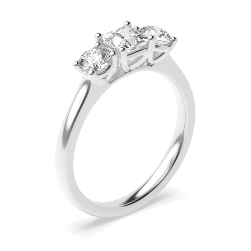 4 Prong Princess With round Naturally Mined Diamond Trilogy Engagement Rings