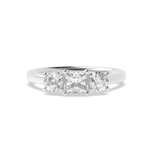 4 Prong Princess With round Naturally Mined Diamond Trilogy Engagement Rings