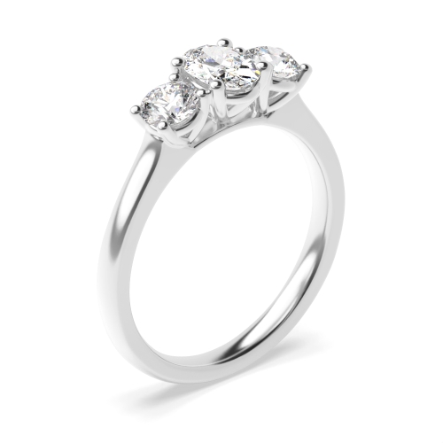 4 Prong Oval With round graduated Naturally Mined Diamond Trilogy Engagement Rings