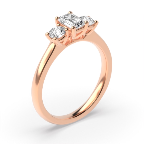 4 Prong Emerald Rose Gold With round solid shoulder Trilogy Engagement Rings