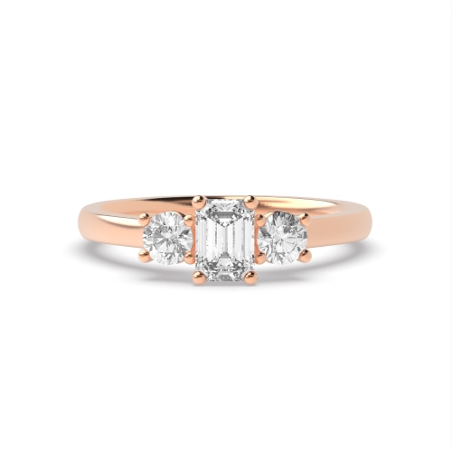 4 Prong Emerald Rose Gold With round solid shoulder Trilogy Engagement Rings
