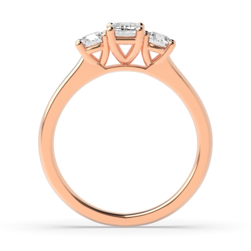 4 Prong Emerald Rose Gold With round solid shoulder Trilogy Engagement Rings