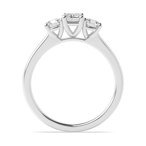 4 Prong Emerald With round solid shoulder Naturally Mined Diamond Trilogy Engagement Rings