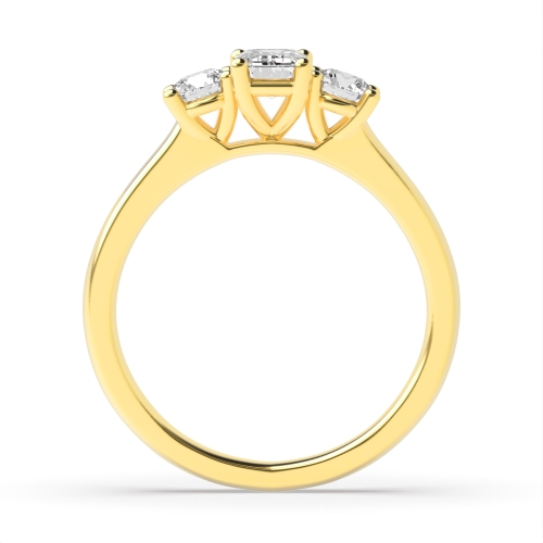 4 Prong Emerald Yellow Gold With round solid shoulder Trilogy Engagement Rings