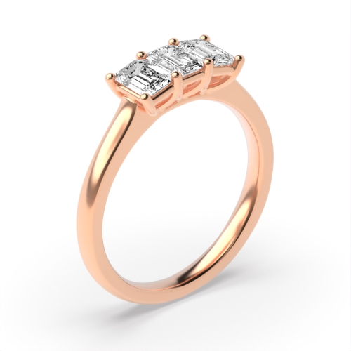 4 Prong Emerald Rose Gold Raised set Trilogy Engagement Rings