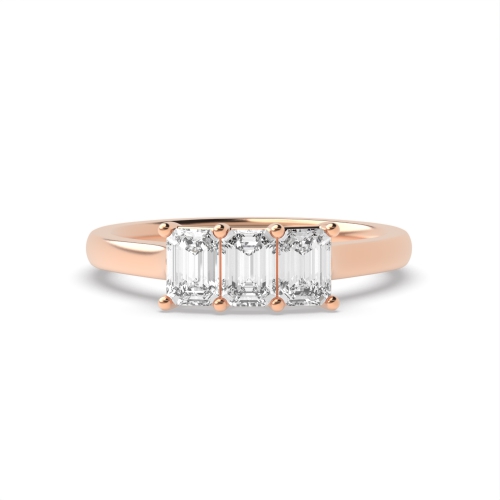 4 Prong Emerald Rose Gold Raised set Trilogy Engagement Rings