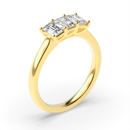 4 Prong Emerald Yellow Gold Raised set Trilogy Engagement Rings