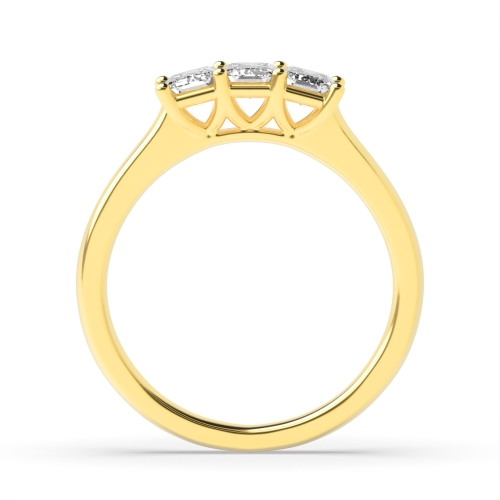 4 Prong Emerald Yellow Gold Raised set Trilogy Engagement Rings