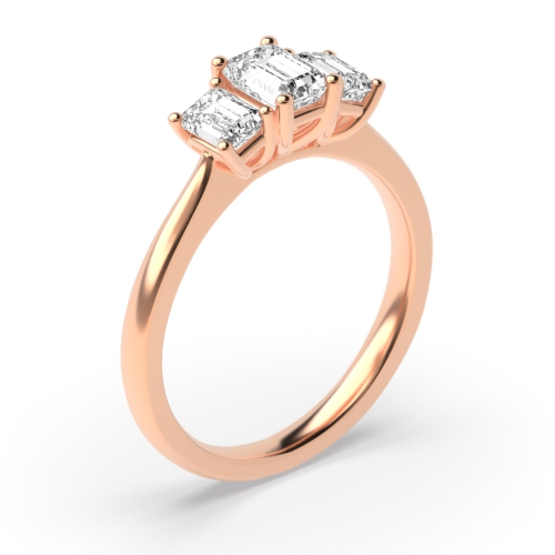 4 Prong Emerald Rose Gold High set Trilogy Engagement Rings