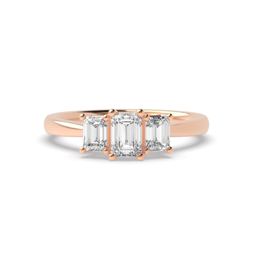 4 Prong Emerald Rose Gold High set Trilogy Engagement Rings