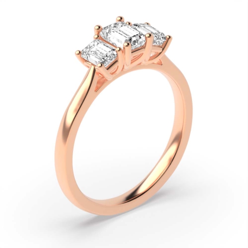 4 Prong Emerald Rose Gold Tapering shoulder Trilogy Engagement Rings