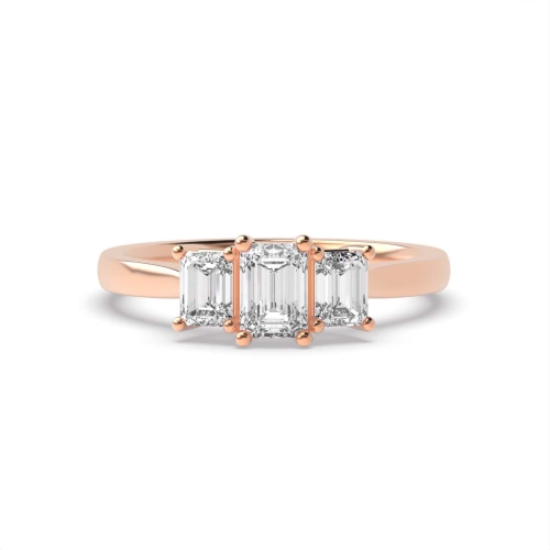4 Prong Emerald Rose Gold Tapering shoulder Trilogy Engagement Rings