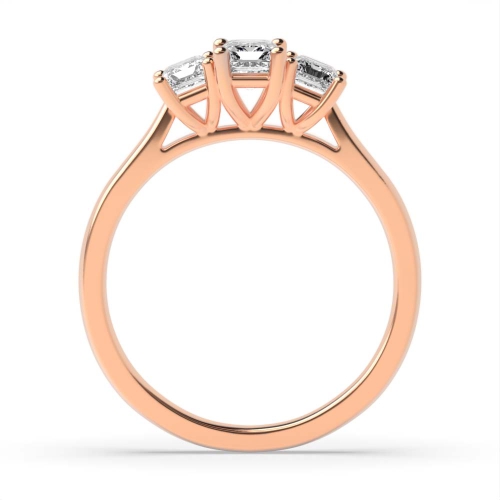 4 Prong Emerald Rose Gold Tapering shoulder Trilogy Engagement Rings