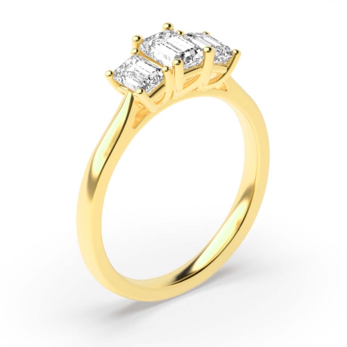 4 Prong Emerald Yellow Gold Tapering shoulder Engagement Rings