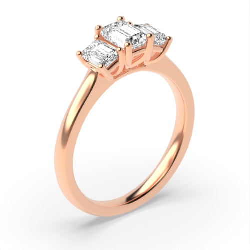 4 Prong Emerald Rose Gold Raised setting Trilogy Engagement Rings