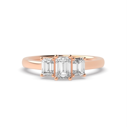 4 Prong Emerald Rose Gold Raised setting Trilogy Engagement Rings