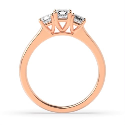 4 Prong Emerald Rose Gold Raised setting Trilogy Engagement Rings