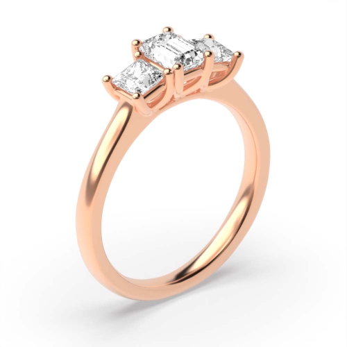 4 Prong Emerald Rose Gold And princess raised set Trilogy Engagement Rings