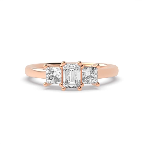 4 Prong Emerald Rose Gold And princess raised set Trilogy Engagement Rings