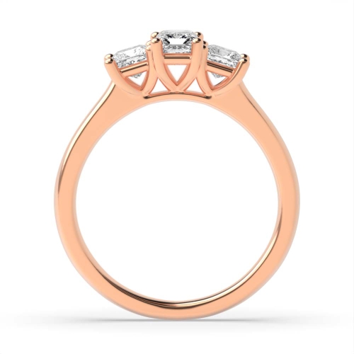 4 Prong Emerald Rose Gold And princess raised set Trilogy Engagement Rings