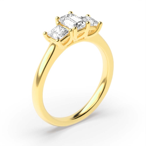 4 Prong Emerald Yellow Gold And princess raised set Engagement Rings