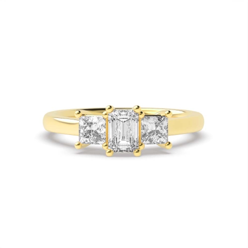 4 Prong Emerald Yellow Gold And princess raised set Engagement Rings